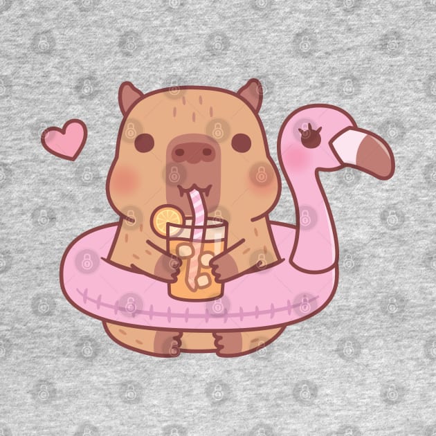 Cute Capybara With Flamingo Pool Float For Summer by rustydoodle